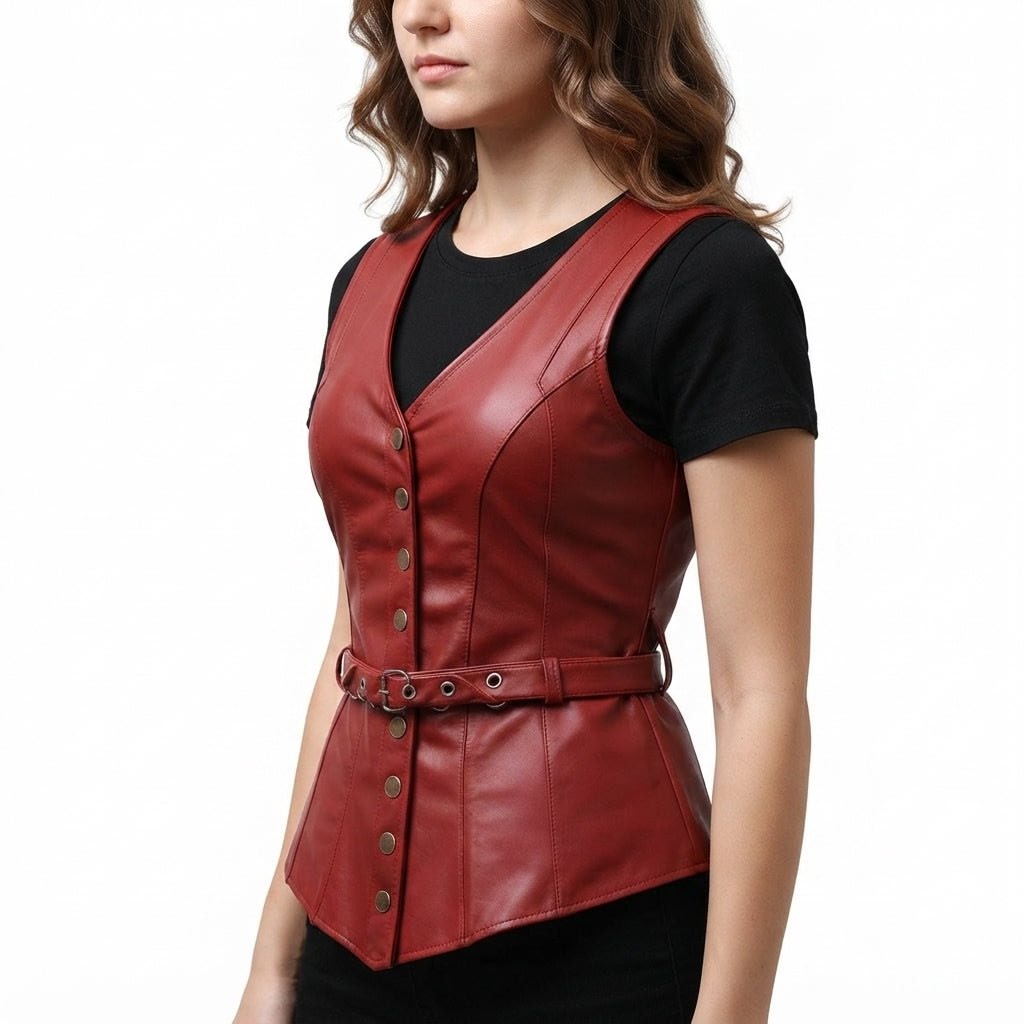 Women’s Burgundy Leather Vest - Timber AND Hide