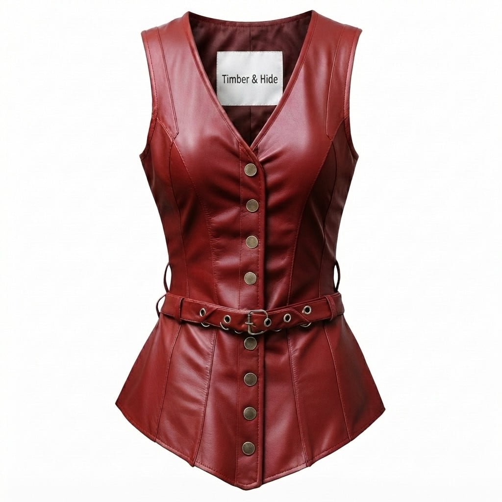 Women’s Burgundy Leather Vest - Timber AND Hide