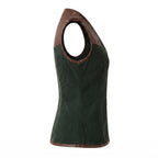 Women's Forest Green Suede Vest: Engraved Mountain Landscape, Leather Accents, Cottagecore Outerwear - Timber AND Hide
