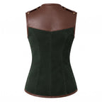 Women's Forest Green Suede Vest: Engraved Mountain Landscape, Leather Accents, Cottagecore Outerwear - Timber AND Hide