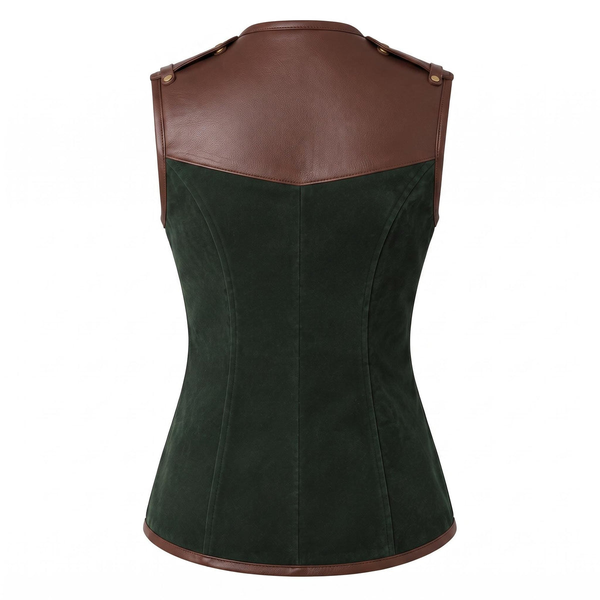 Women's Forest Green Suede Vest: Engraved Mountain Landscape, Leather Accents, Cottagecore Outerwear - Timber AND Hide