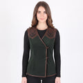 Women's Forest Green Suede Vest: Engraved Mountain Landscape, Leather Accents, Cottagecore Outerwear - Timber AND Hide