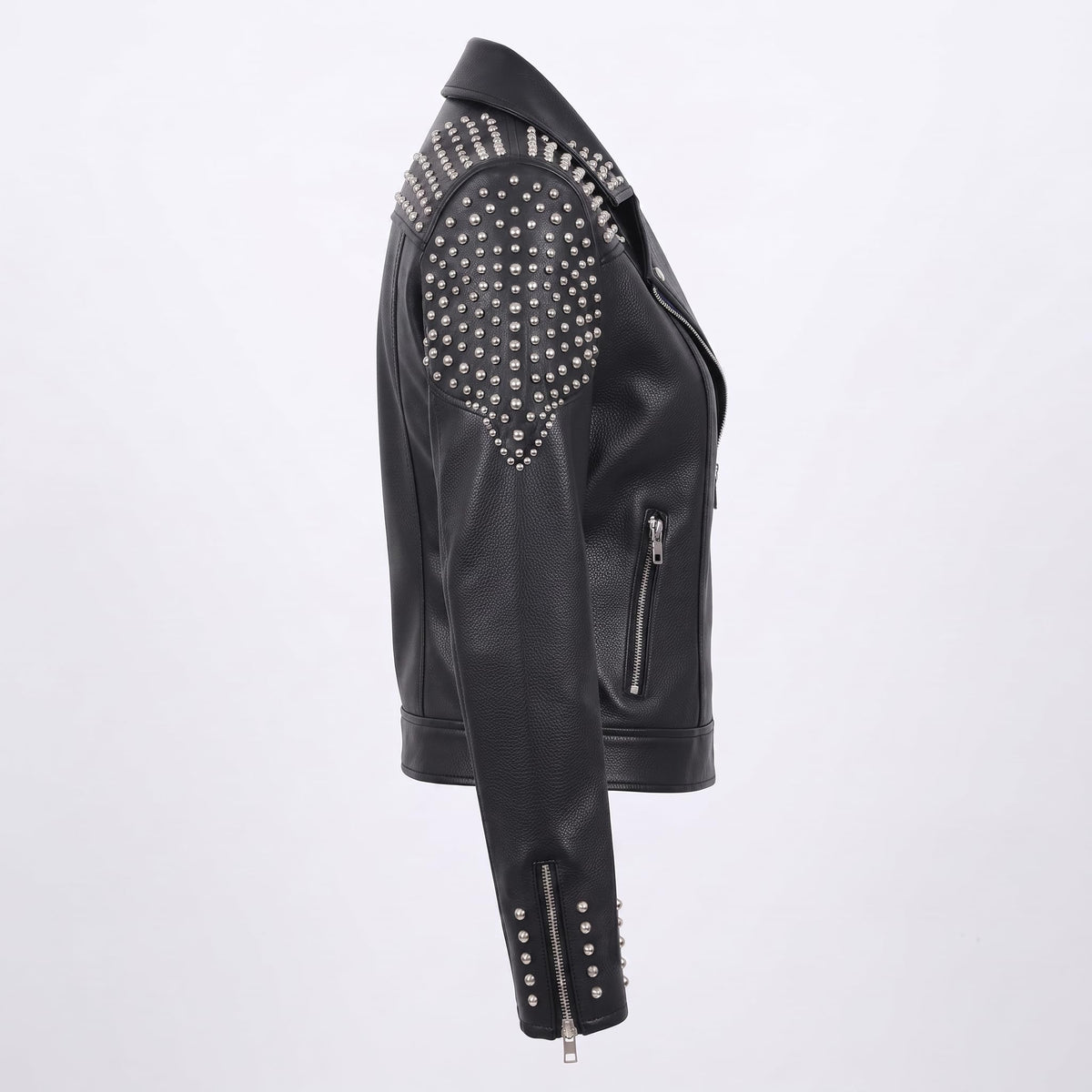 Women's Handcrafted Studded Black Leather Biker Jacket – Edgy Rockstar Style - Timber AND Hide