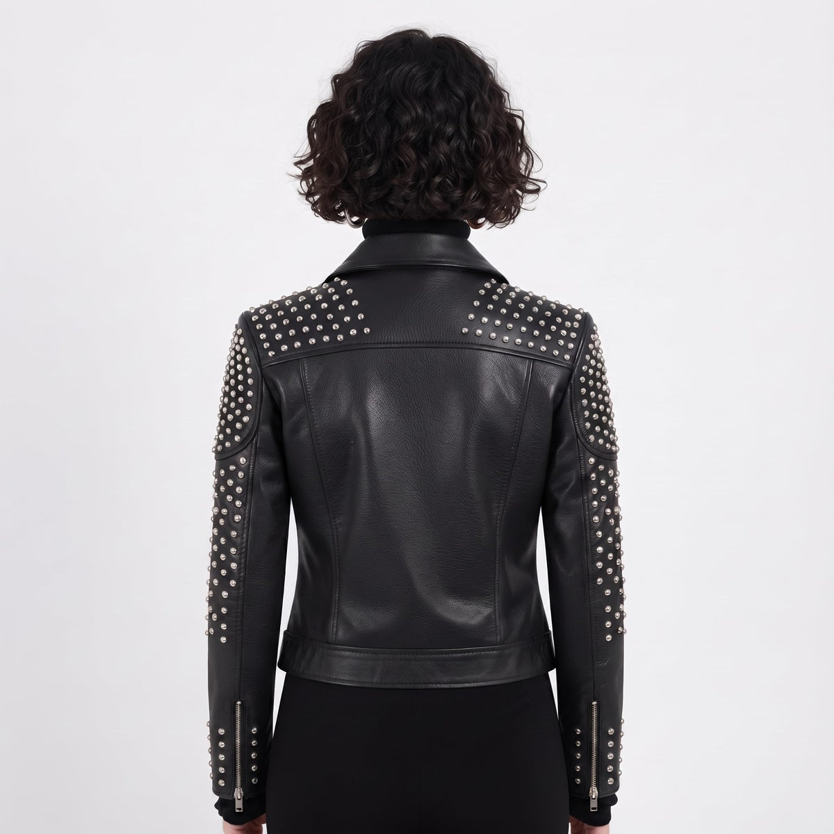 Women's Handcrafted Studded Black Leather Biker Jacket – Edgy Rockstar Style - Timber AND Hide