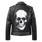 Women’s Handmade Black Leather Motorcycle Jacket – Studded, Spiked, & Hand-Painted Misfits Punk Rocker Style - Timber AND Hide