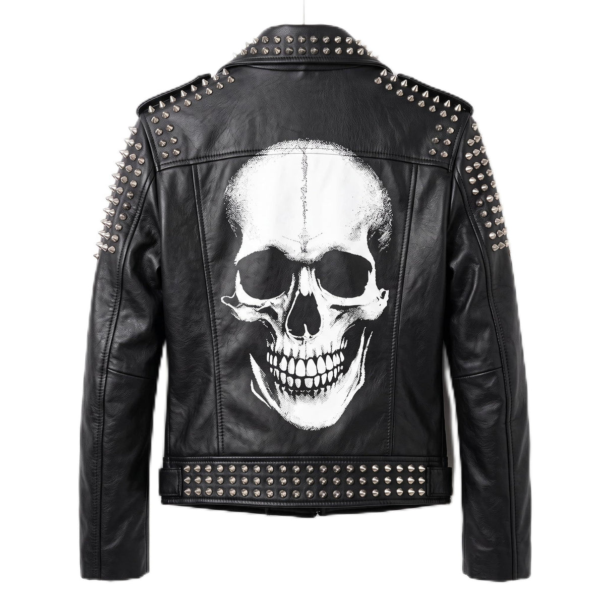 Women’s Handmade Black Leather Motorcycle Jacket – Studded, Spiked, & Hand-Painted Misfits Punk Rocker Style - Timber AND Hide