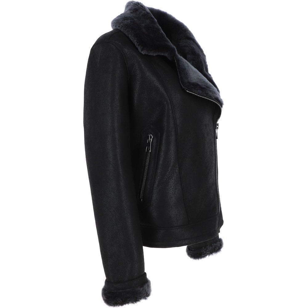 Women's Luxury Shearling Aviator Jacket Black/brissa - Timber AND Hide