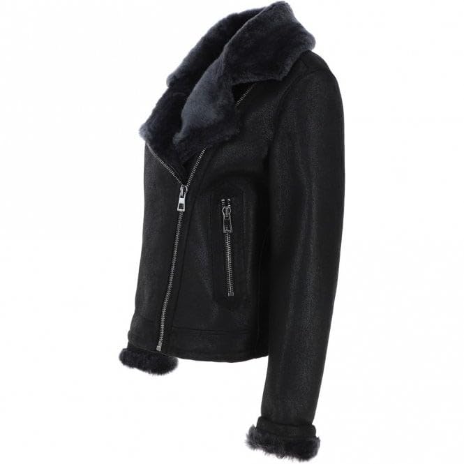 Women's Luxury Shearling Aviator Jacket Black/brissa - Timber AND Hide