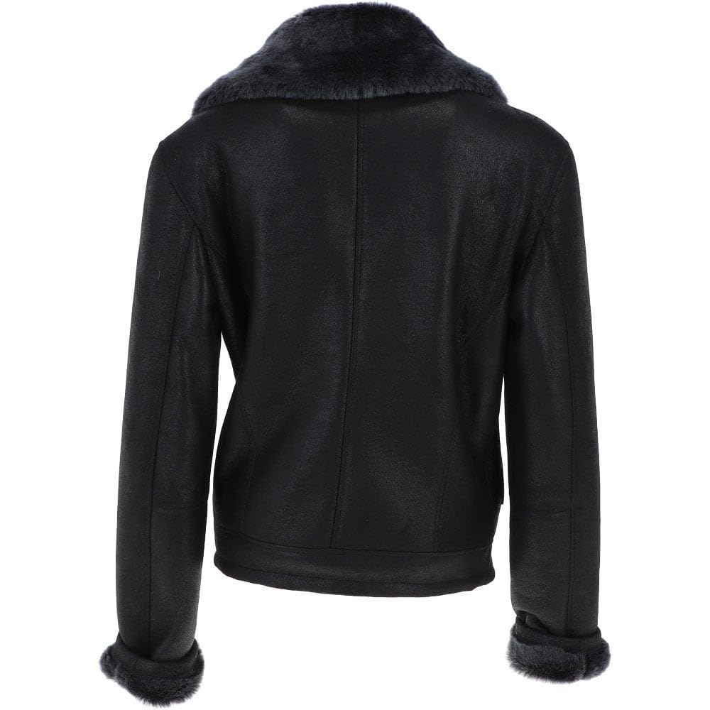 Women's Luxury Shearling Aviator Jacket Black/brissa - Timber AND Hide
