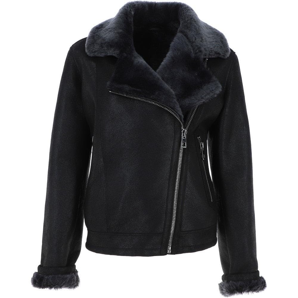 Women's Luxury Shearling Aviator Jacket Black/brissa - Timber AND Hide