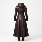 Women's Oxblood Leather Hooded Coat | Hand-Dyed Smoky Black Patina Trench Jacket - Timber AND Hide
