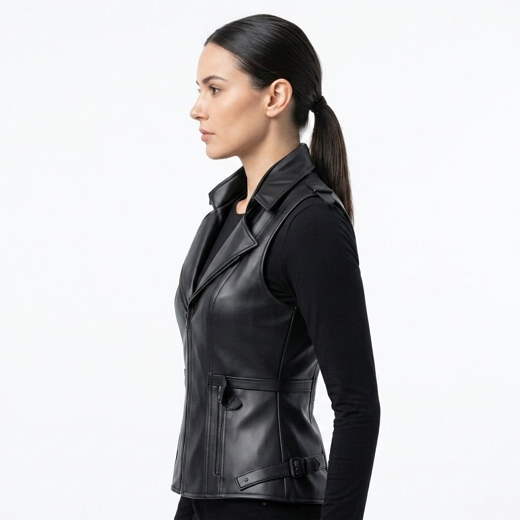 Women’s Stylish Black Leather Vest - Timber AND Hide