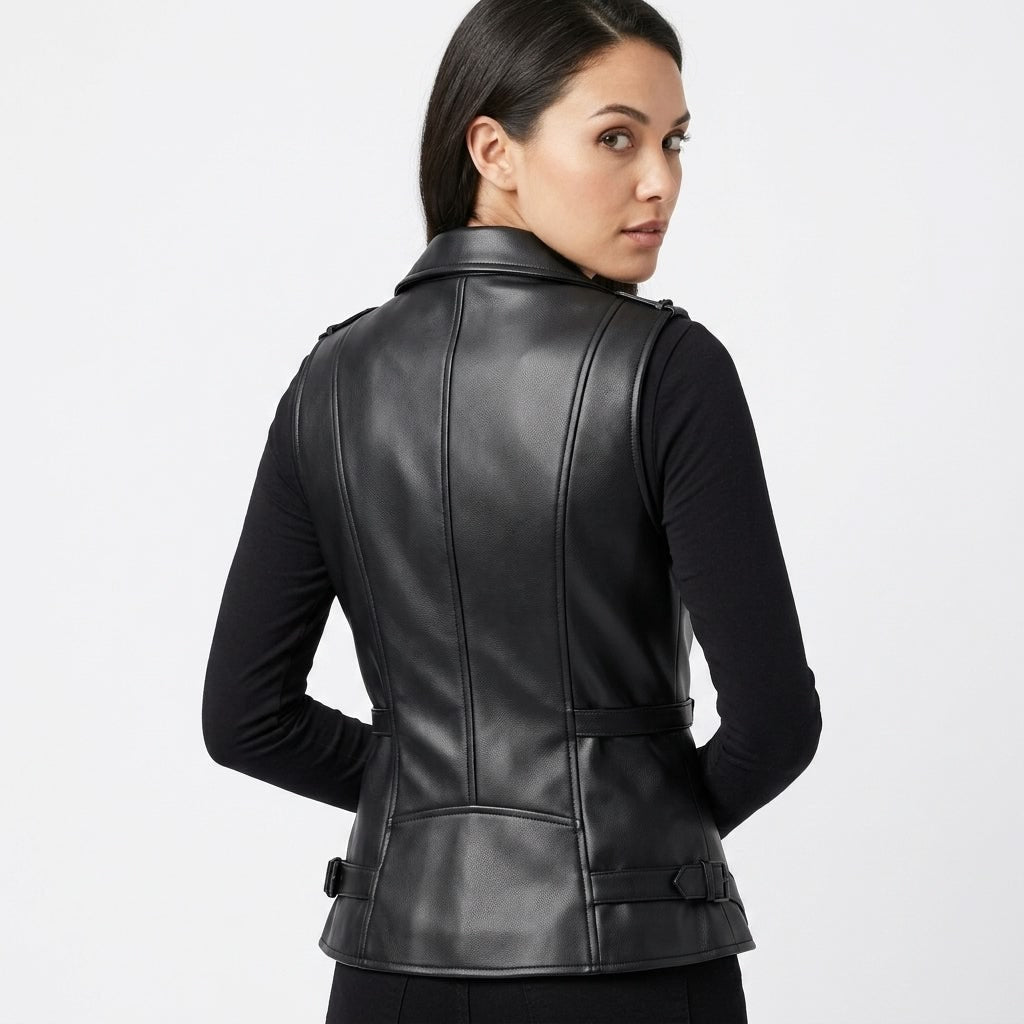 Women’s Stylish Black Leather Vest - Timber AND Hide