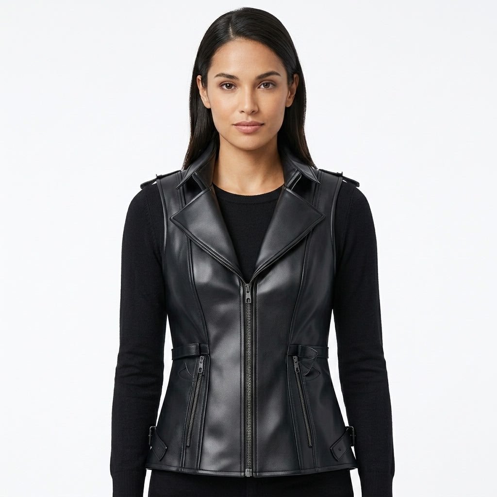 Women’s Stylish Black Leather Vest - Timber AND Hide