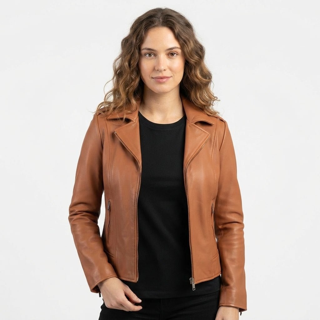 Women’s Tan Biker Leather Jacket - Timber AND Hide