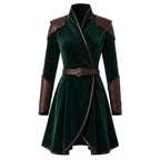 Women's Velvet Wrap Coat Dress with Leather Armor Trim, Fantasy Cosplay Outfit - Timber AND Hide