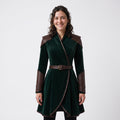 Women's Velvet Wrap Coat Dress with Leather Armor Trim, Fantasy Cosplay Outfit - Timber AND Hide