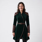 Women's Velvet Wrap Coat Dress with Leather Armor Trim, Fantasy Cosplay Outfit - Timber AND Hide