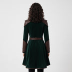 Women's Velvet Wrap Coat Dress with Leather Armor Trim, Fantasy Cosplay Outfit - Timber AND Hide