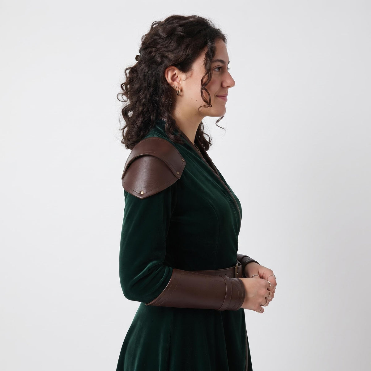 Women's Velvet Wrap Coat Dress with Leather Armor Trim, Fantasy Cosplay Outfit - Timber AND Hide