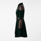 Women's Velvet Wrap Coat Dress with Leather Armor Trim, Fantasy Cosplay Outfit - Timber AND Hide