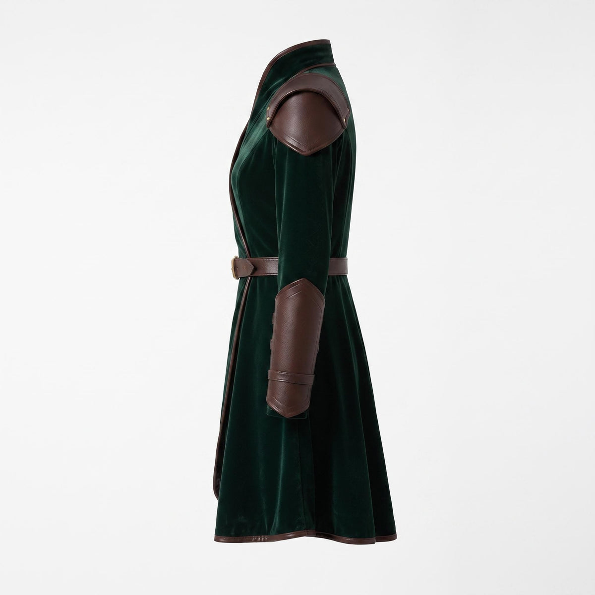 Women's Velvet Wrap Coat Dress with Leather Armor Trim, Fantasy Cosplay Outfit - Timber AND Hide