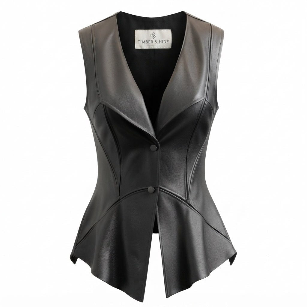 Women’s Zester Black Leather Vest - Timber AND Hide