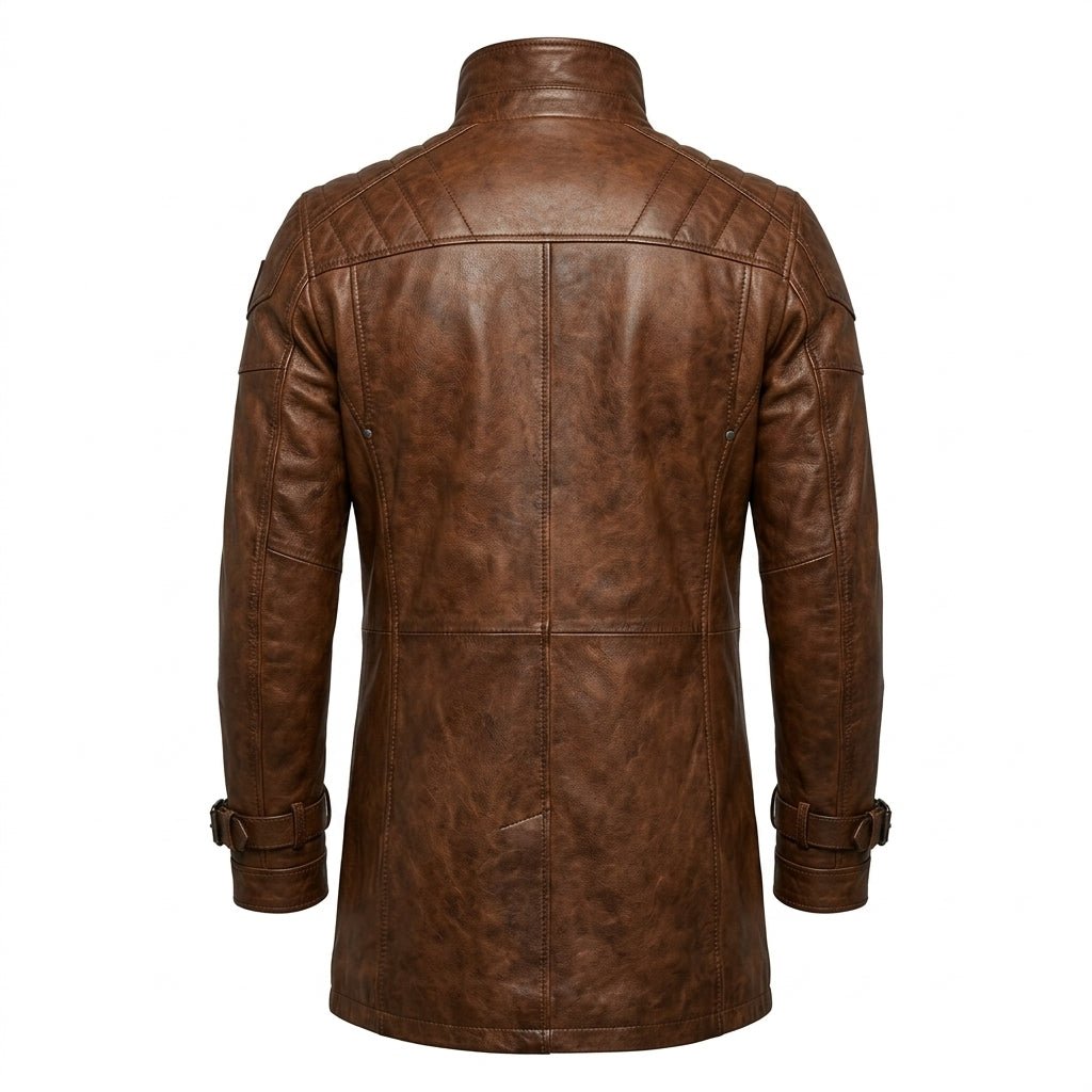 Yahya Leather Brown Long Coat - Men Long Coat Brown - Timber AND Hide