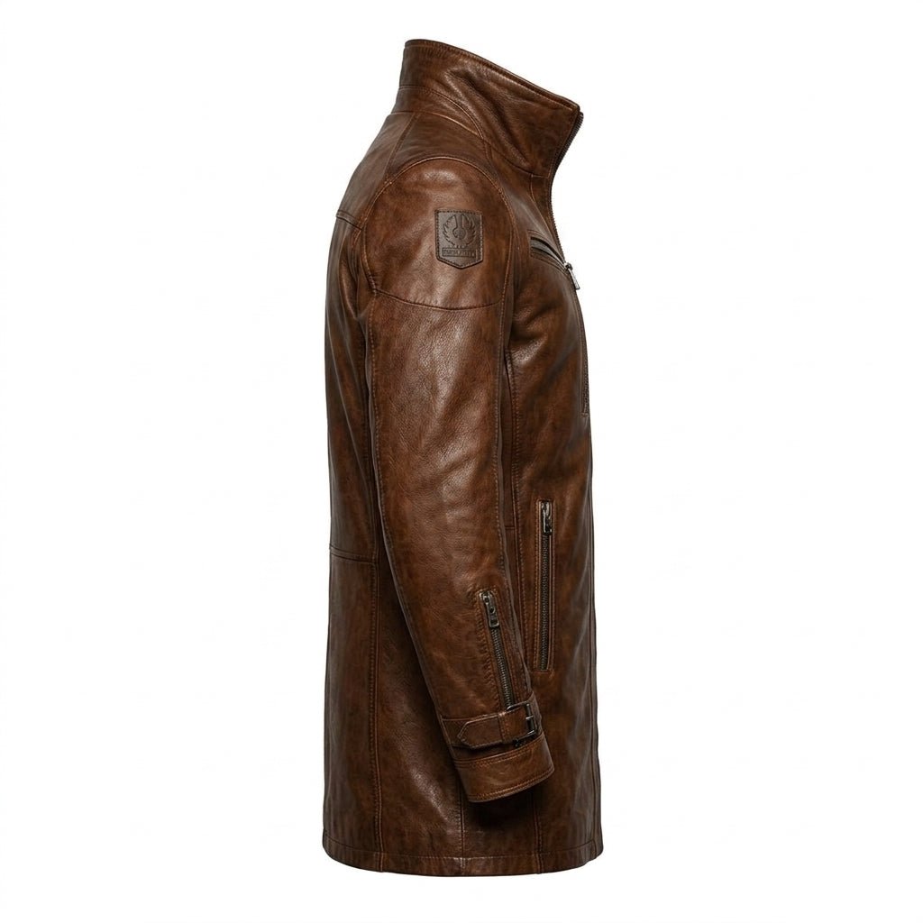 Yahya Leather Brown Long Coat - Men Long Coat Brown - Timber AND Hide