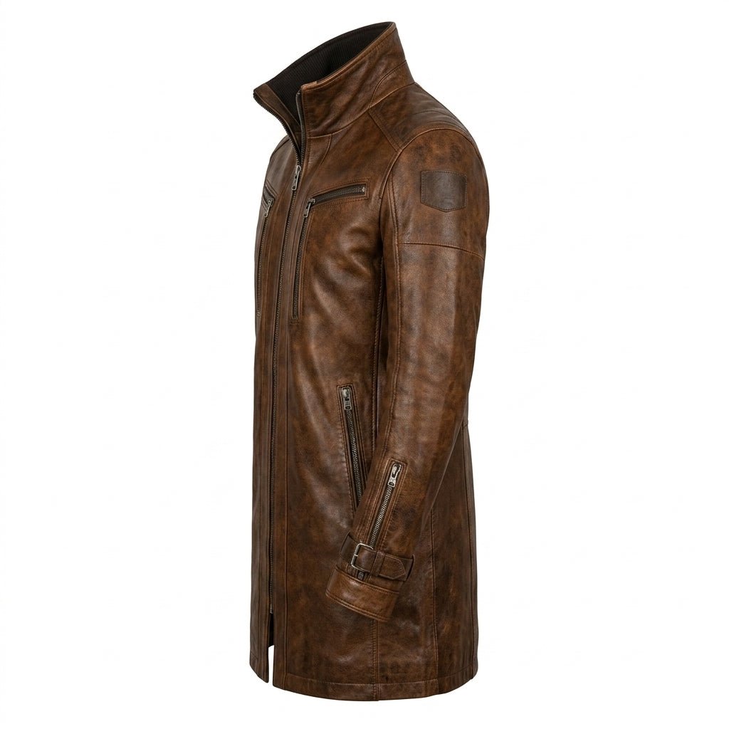 Yahya Leather Brown Long Coat - Men Long Coat Brown - Timber AND Hide