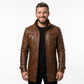 Yahya Leather Brown Long Coat - Men Long Coat Brown - Timber AND Hide