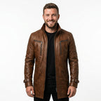 Yahya Leather Brown Long Coat - Men Long Coat Brown - Timber AND Hide